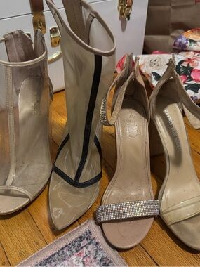 Streetwear Society Beige Nude Rhinestone Ankle-Strap Heels